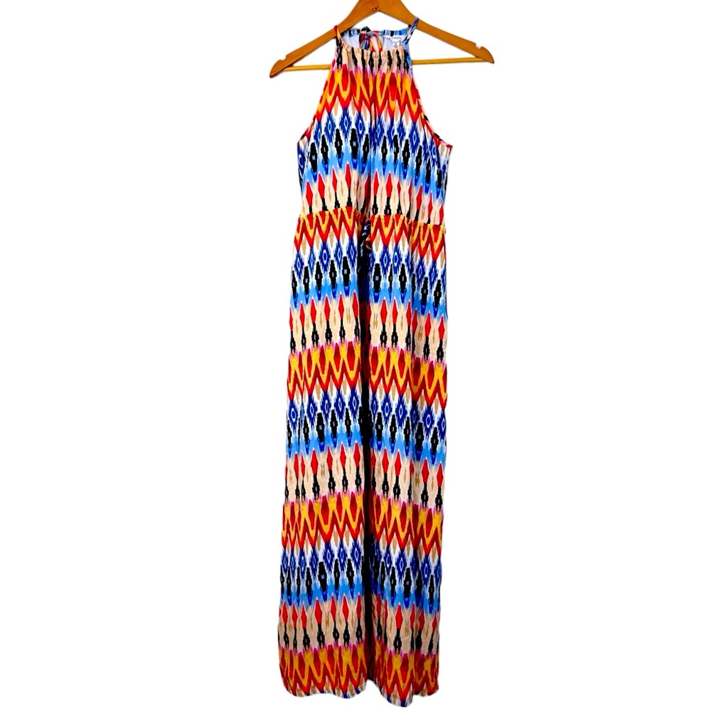 Athleta Sunset Maxi Dress Women’s Size M Ikat Print Multicolor Built In Bra